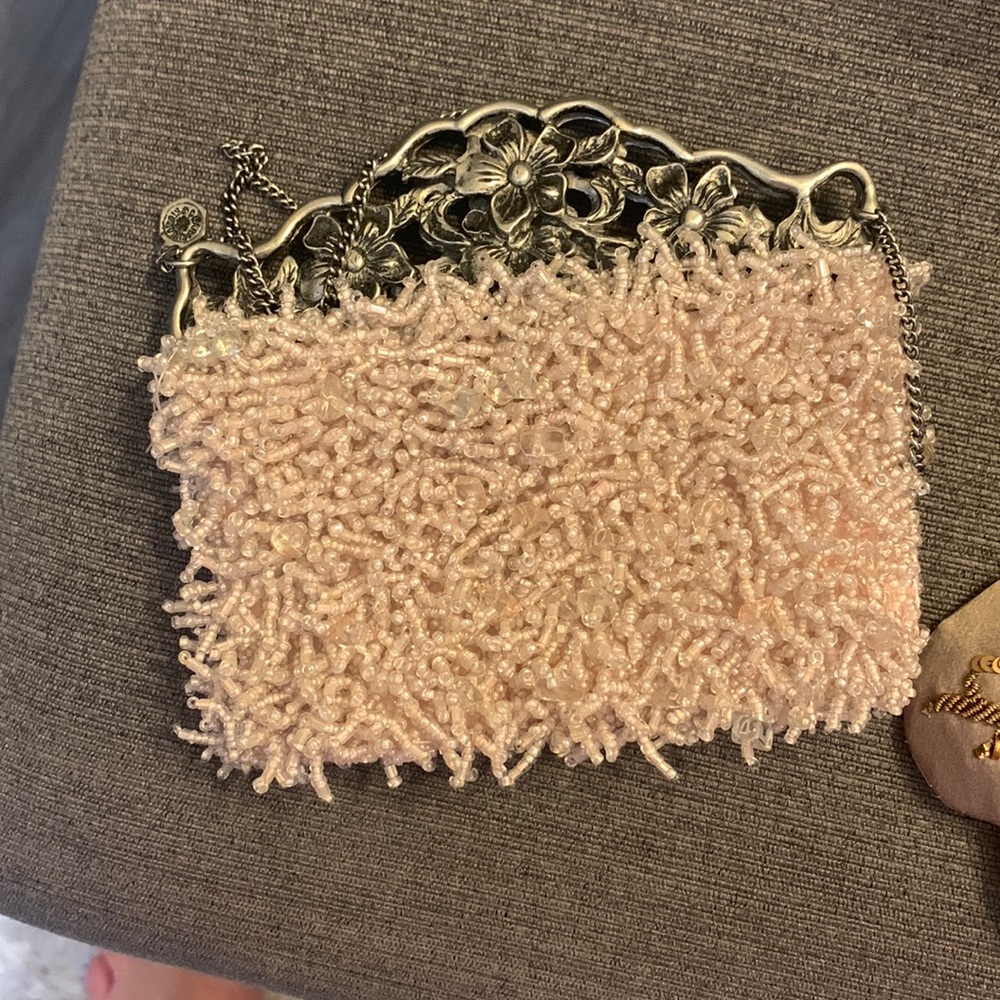 Evening beaded bag with pewter hardware